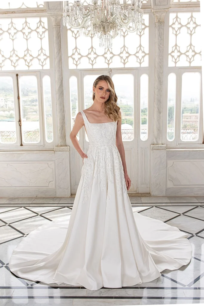 A-line wedding dress with square neckline