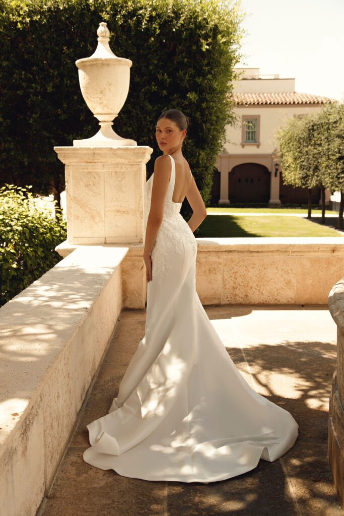 mikado wedding dress with square back